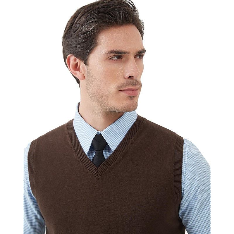 Pure Cotton Sweater Vest V Neck Regular Fit Knit Sleeveless Pullover