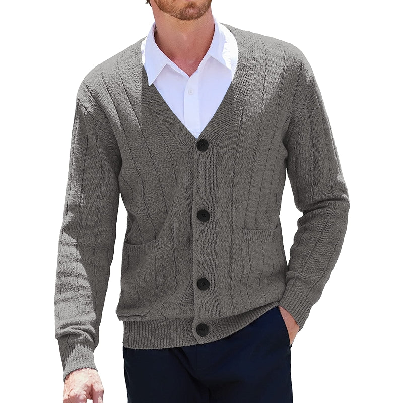 Cardigan Sweater Cable Knit V Neck Button Up With Pockets