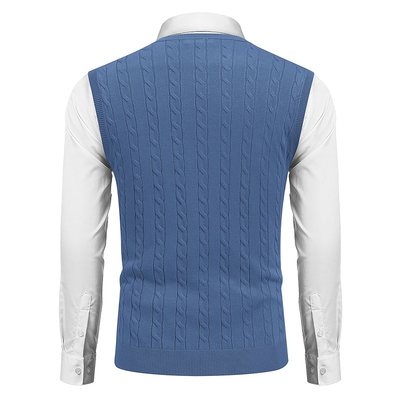 Sweater Vest V Neck Slim Fit Cable Knitted Sleeveless Pullover