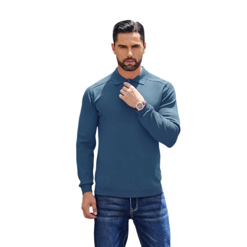 Knit Polo Sweater Long Sleeve Collared Pullover