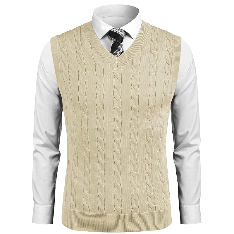 Sweater Vest Casual Sleeveless V Neck Striped Knit Pullover