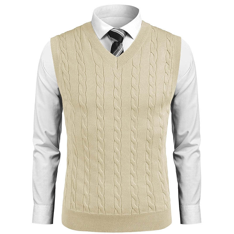 Sweater Vest Casual Sleeveless V Neck Striped Knit Pullover
