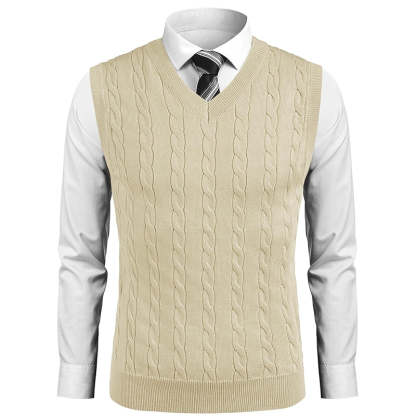 Sweater Vest Casual Sleeveless V Neck Striped Knit Pullover