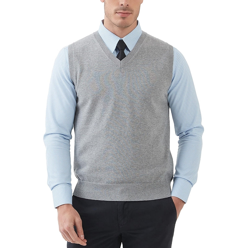 Pure Cotton Sweater Vest V Neck Regular Fit Knit Sleeveless Pullover
