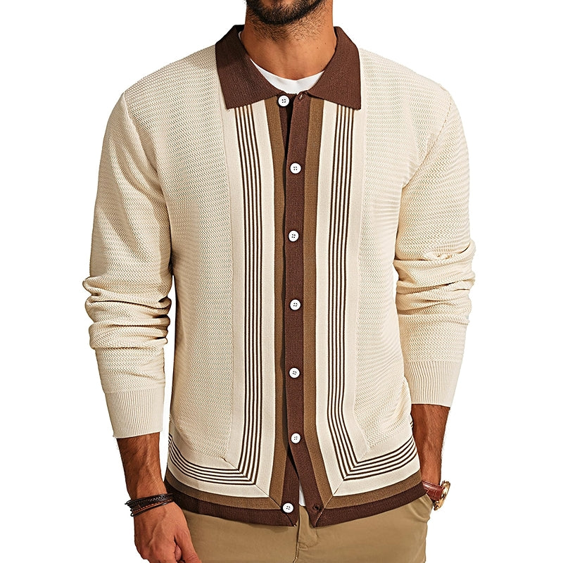 Button Down Striped Pattern Knitted Cardigan