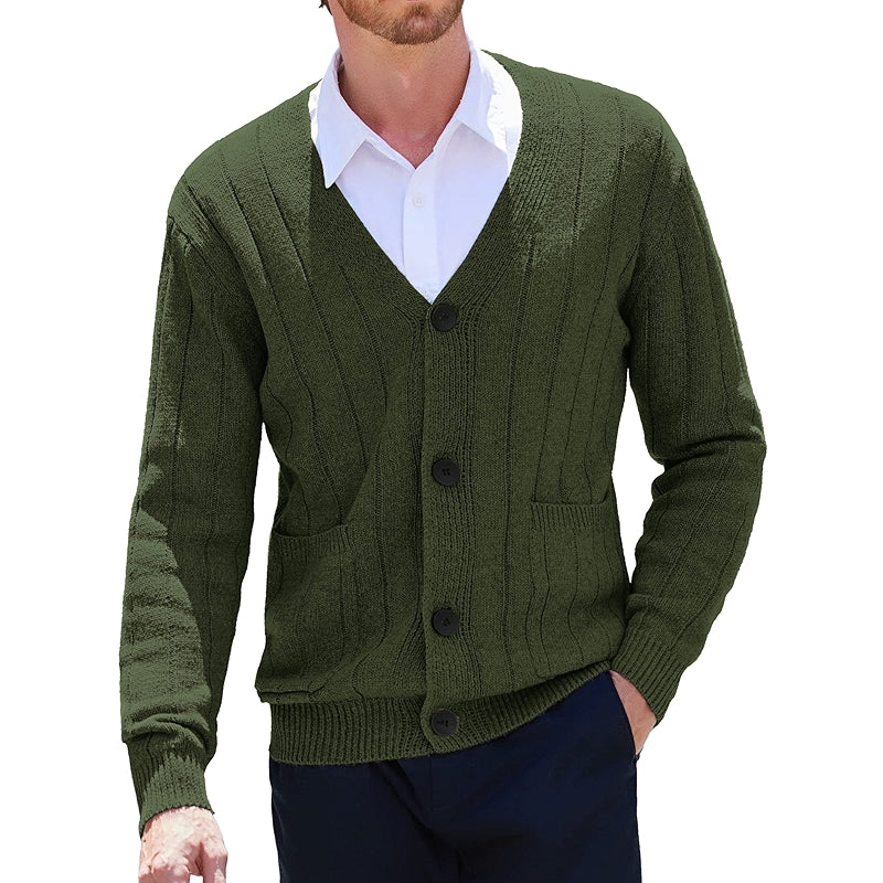 Cardigan Sweater Cable Knit V Neck Button Up With Pockets
