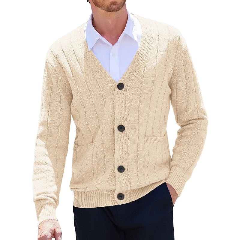 Cardigan Sweater Cable Knit V Neck Button Up With Pockets