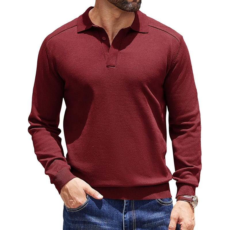 Knit Polo Sweater Long Sleeve Collared Pullover
