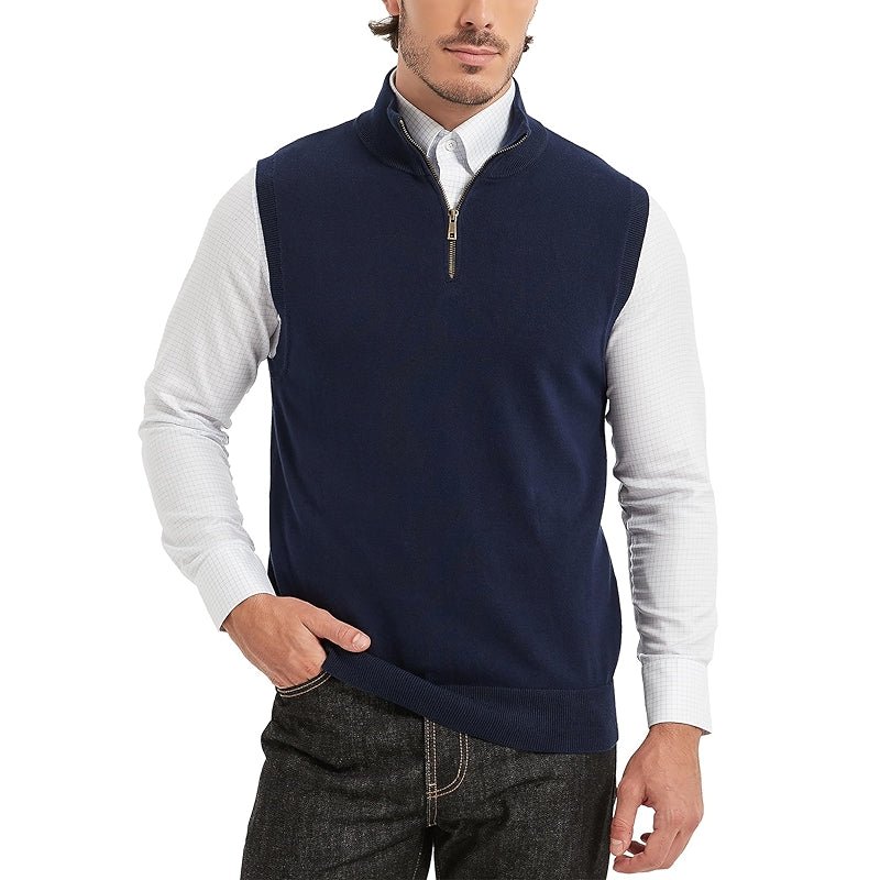 Cotton Quarter Zipper Sweater Vest V Neck Lightweight Sleeveless