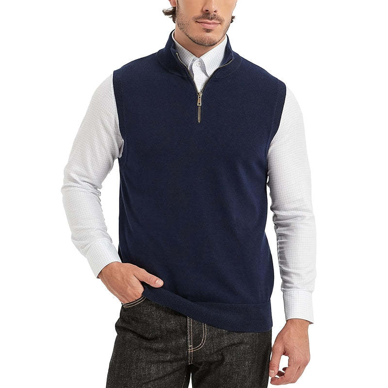 Cotton Quarter Zipper Sweater Vest V Neck Lightweight Sleeveless