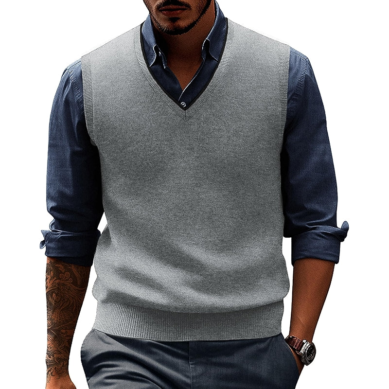 Sweater Vest Wool Blended Knitted V Neck Sleeveless Pullover