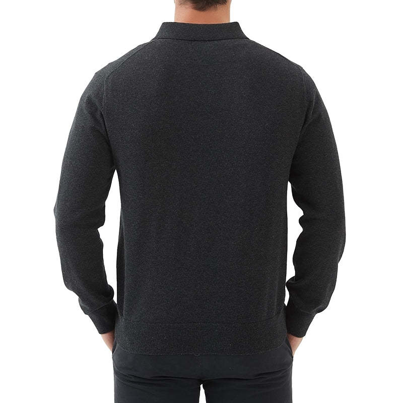 Kallspin Cotton Knit Polo Sweater Classic Casual Long Sleeve