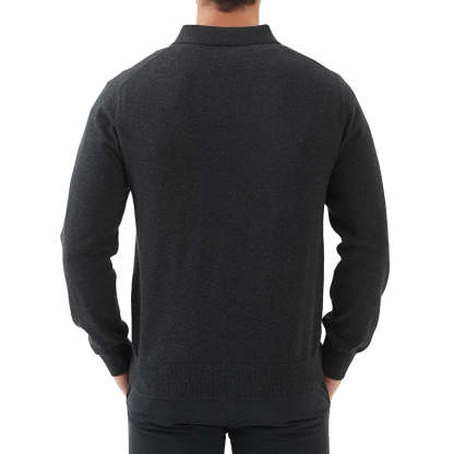 Kallspin Cotton Knit Polo Sweater Classic Casual Long Sleeve