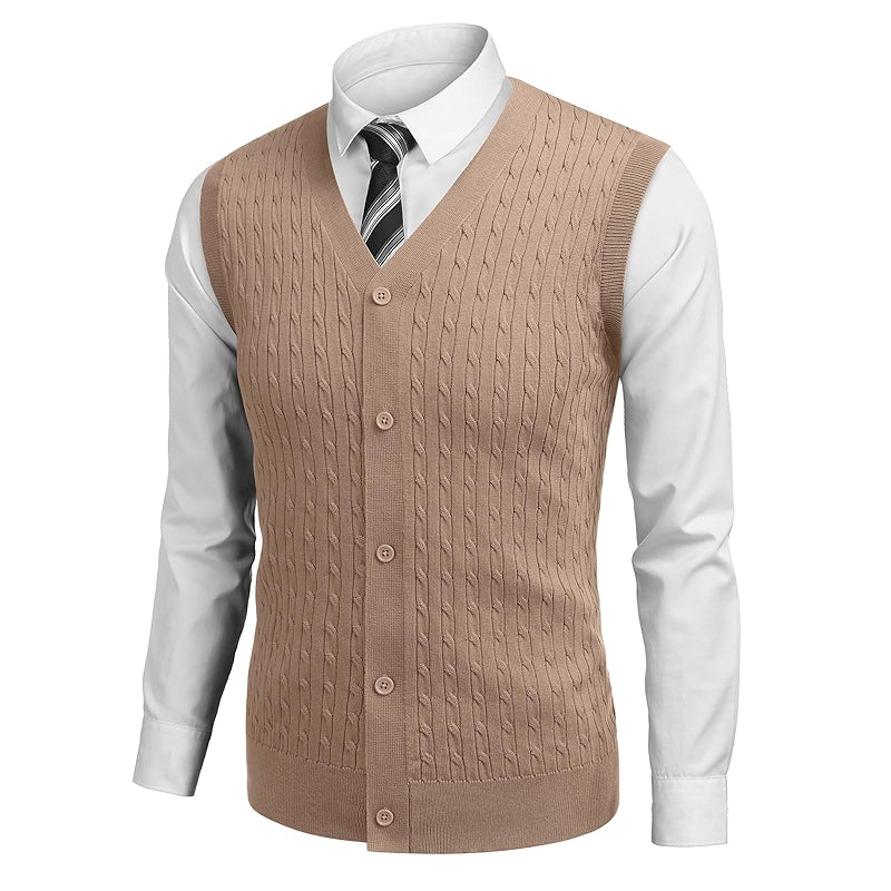 Sleeveless Sweater Vest V Neck Casual Cable Knit Cardigan Vest