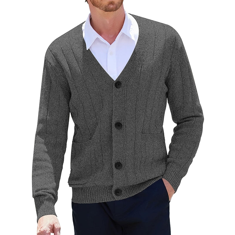 Cardigan Sweater Cable Knit V Neck Button Up With Pockets