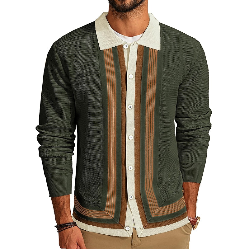 Button Down Striped Pattern Knitted Cardigan