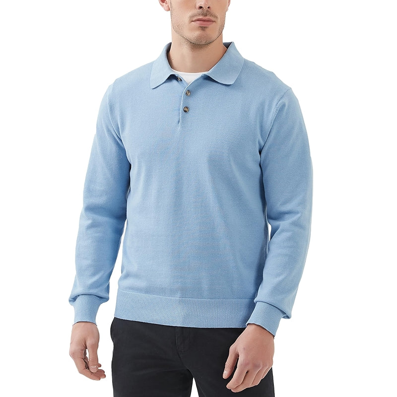 Kallspin Cotton Knit Polo Sweater Classic Casual Long Sleeve