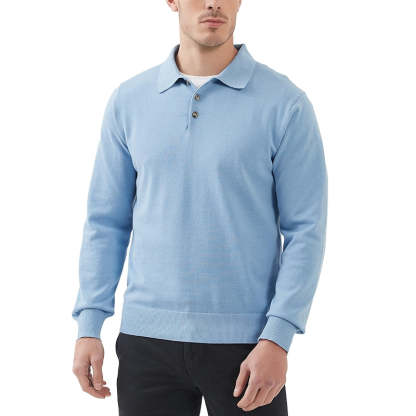 Kallspin Cotton Knit Polo Sweater Classic Casual Long Sleeve