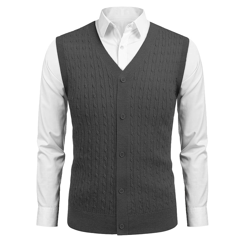 Sleeveless Sweater Vest V Neck Casual Cable Knit Cardigan Vest