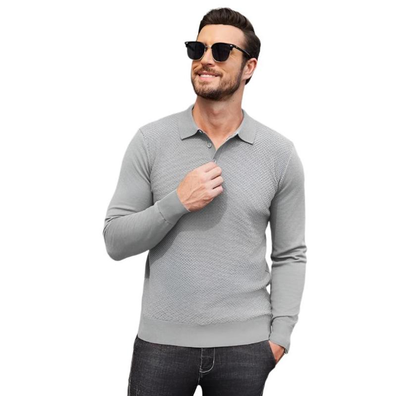 Knit Polo Sweater Long Sleeve Casual Collared Quarter Button