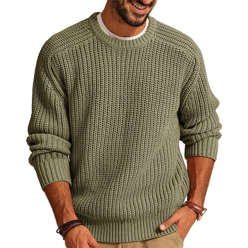 Casual Textured Knit Crewneck Sweater
