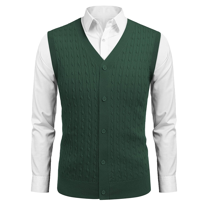 Sleeveless Sweater Vest V Neck Casual Cable Knit Cardigan Vest