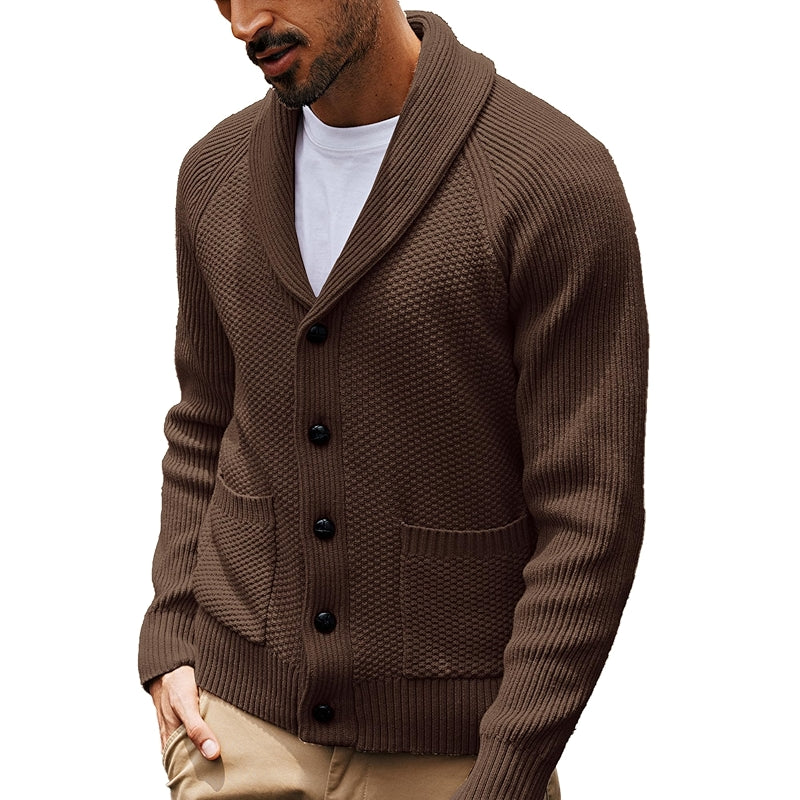 Shawl Collar Cardigan Sweater Knit Textured Button Down