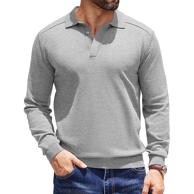 Knit Polo Sweater Long Sleeve Collared Pullover