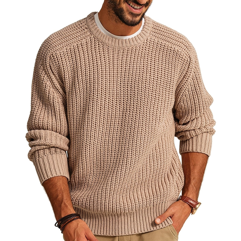Casual Textured Knit Crewneck Sweater
