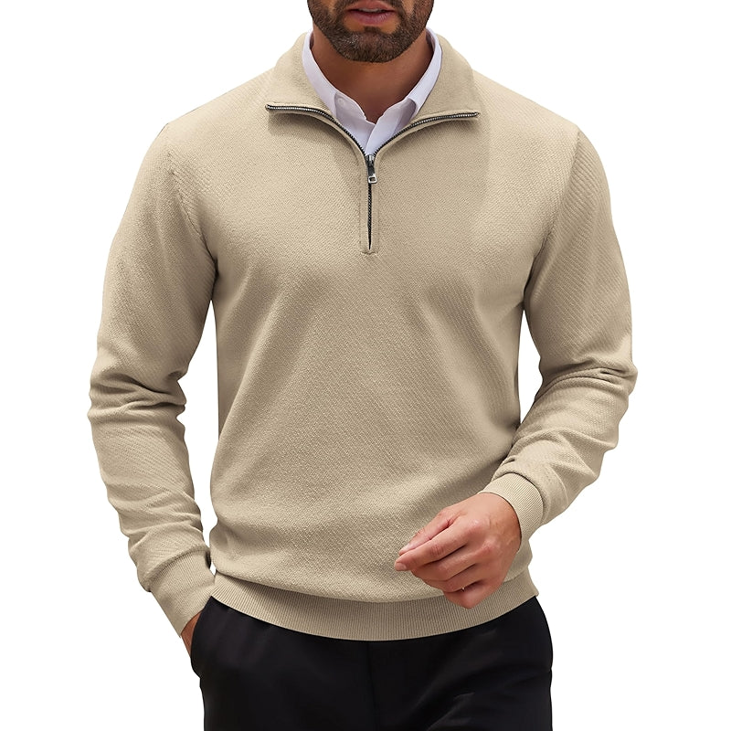 Quarter Zip Up Sweater Slim Fit Casual Long Sleeve Pullover