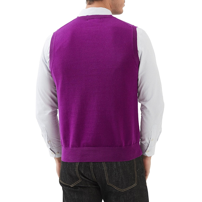 Pure Cotton Sweater Vest V Neck Regular Fit Knit Sleeveless Pullover