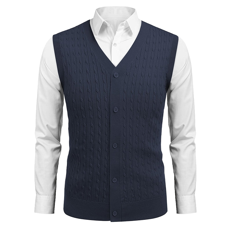 Sleeveless Sweater Vest V Neck Casual Cable Knit Cardigan Vest