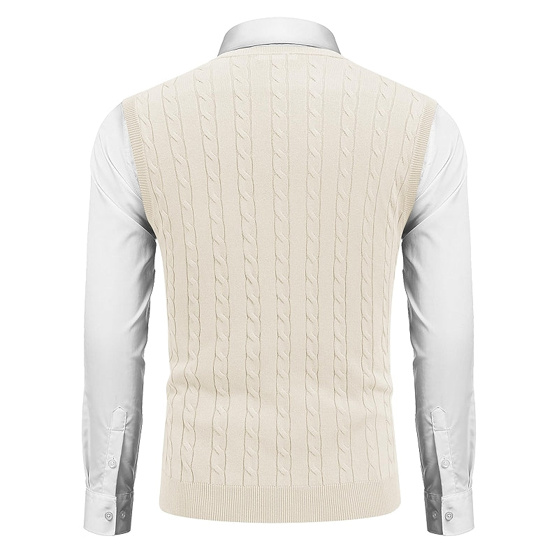 Sweater Vest V Neck Slim Fit Cable Knitted Sleeveless Pullover