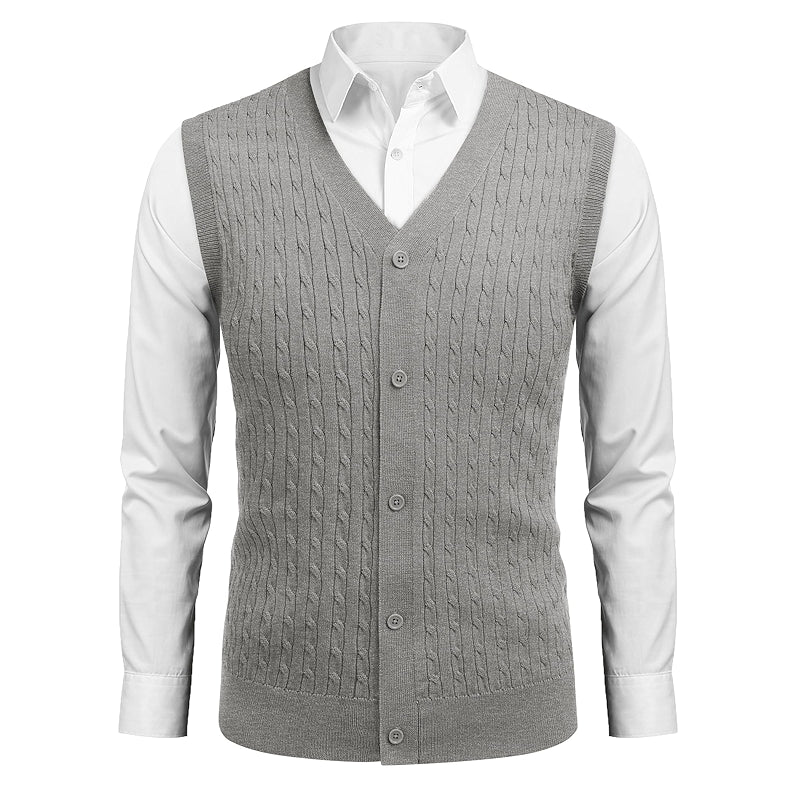 Sleeveless Sweater Vest V Neck Casual Cable Knit Cardigan Vest