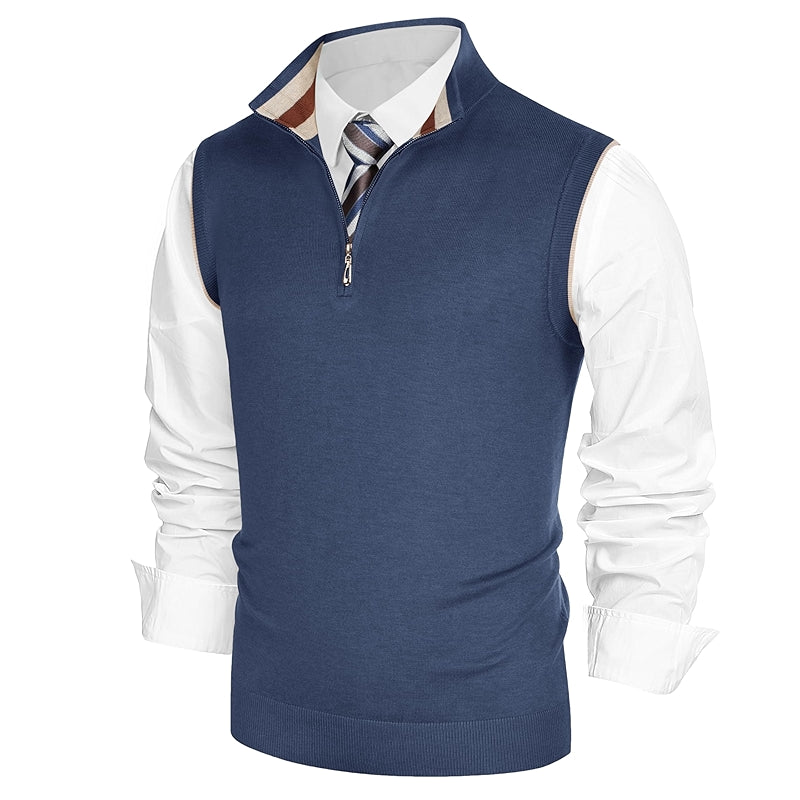 Sweater Vest Quarter Zip Stand Collar Contrast Stripes Knitwear