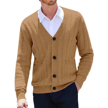Cardigan Sweater Cable Knit V Neck Button Up With Pockets