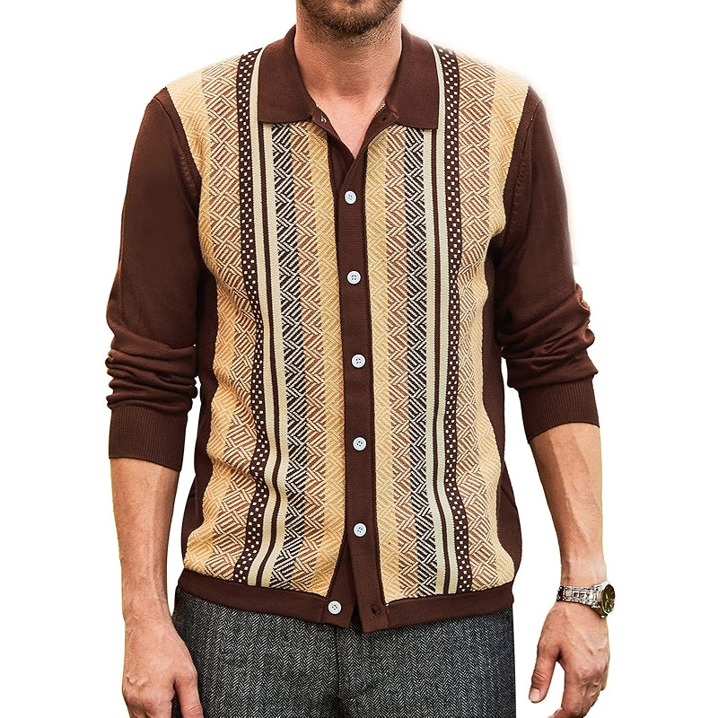 Button Down Striped Pattern Knitted Cardigan