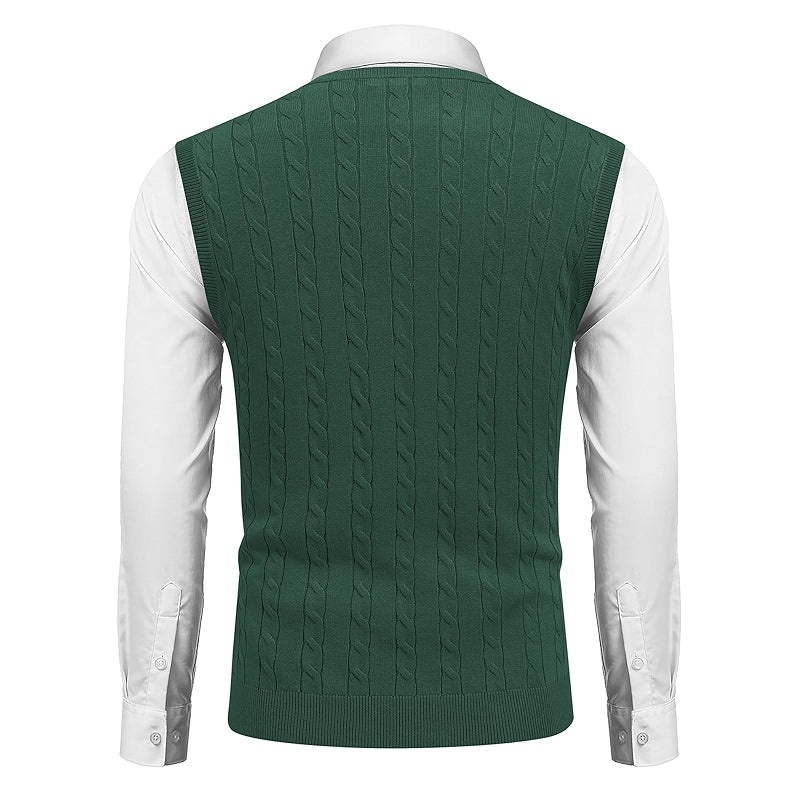 Sweater Vest V Neck Slim Fit Cable Knitted Sleeveless Pullover