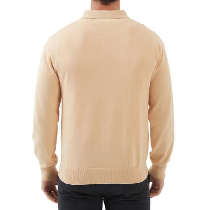 Kallspin Cotton Knit Polo Sweater Classic Casual Long Sleeve