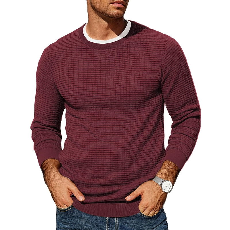 Fall Sweater Waffle Knit Crewneck Pullover Lightweight Long Sleeve
