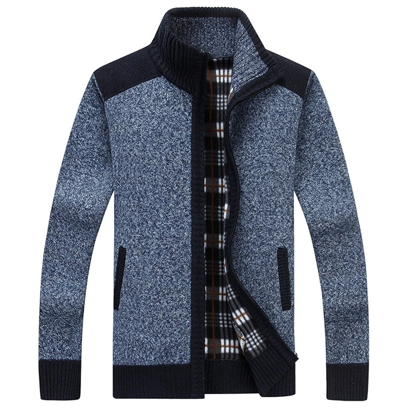 Full Zip Slim Thick Knitted Cardigan Jacket With Pockets