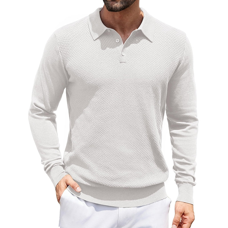 Knit Polo Sweater Long Sleeve Casual Collared Quarter Button