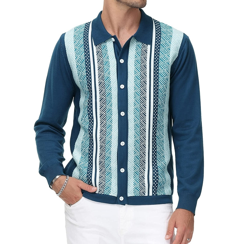 Button Down Striped Pattern Knitted Cardigan