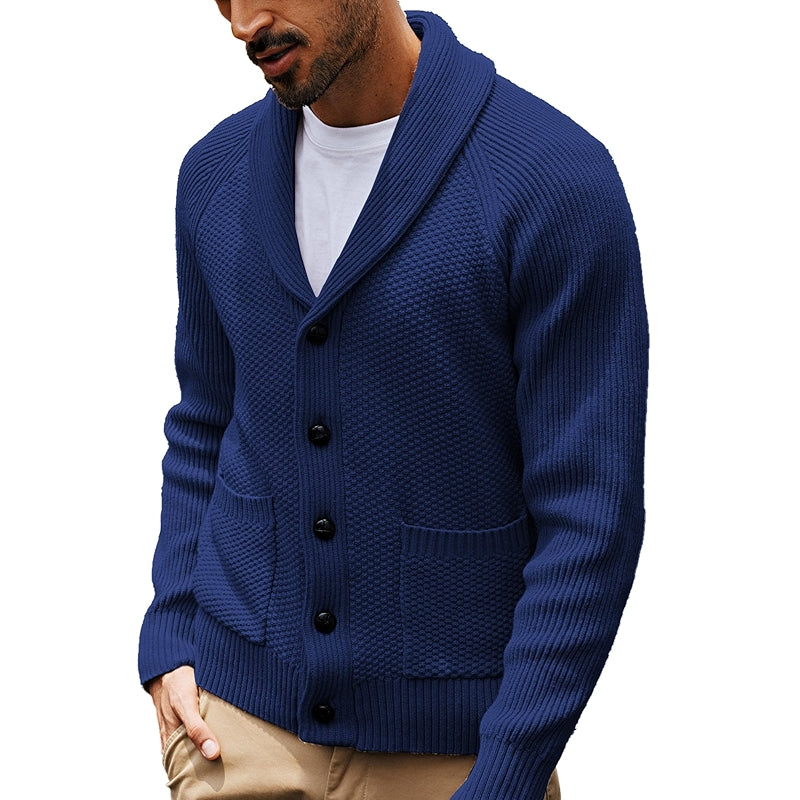 Shawl Collar Cardigan Sweater Knit Textured Button Down