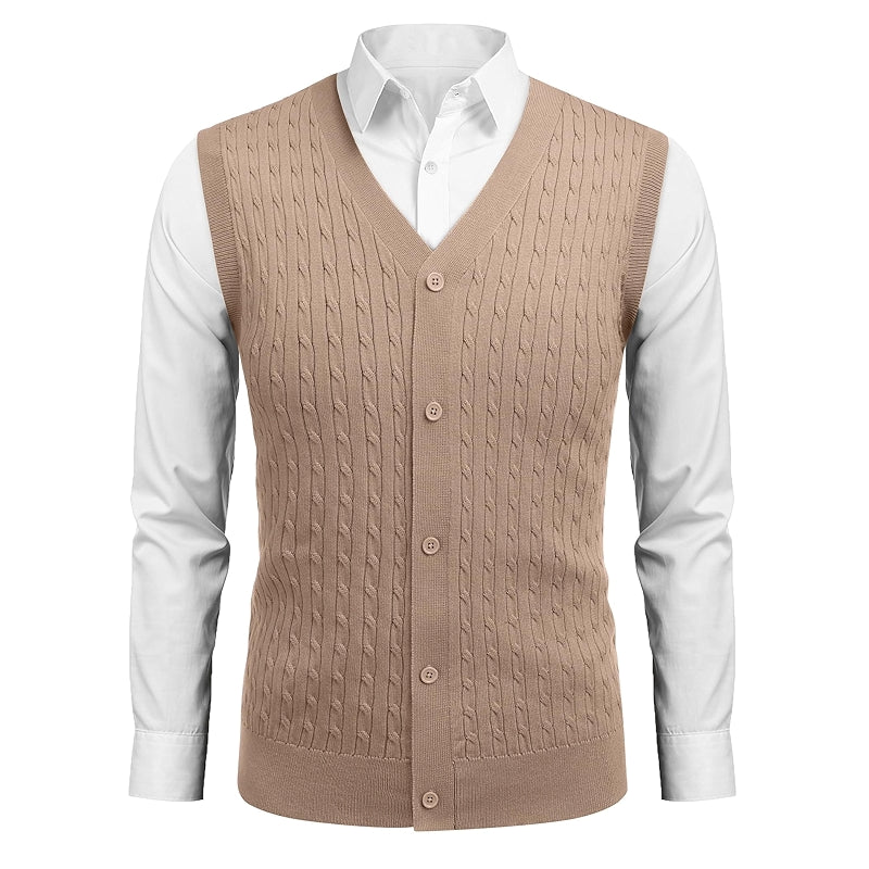 Sleeveless Sweater Vest V Neck Casual Cable Knit Cardigan Vest