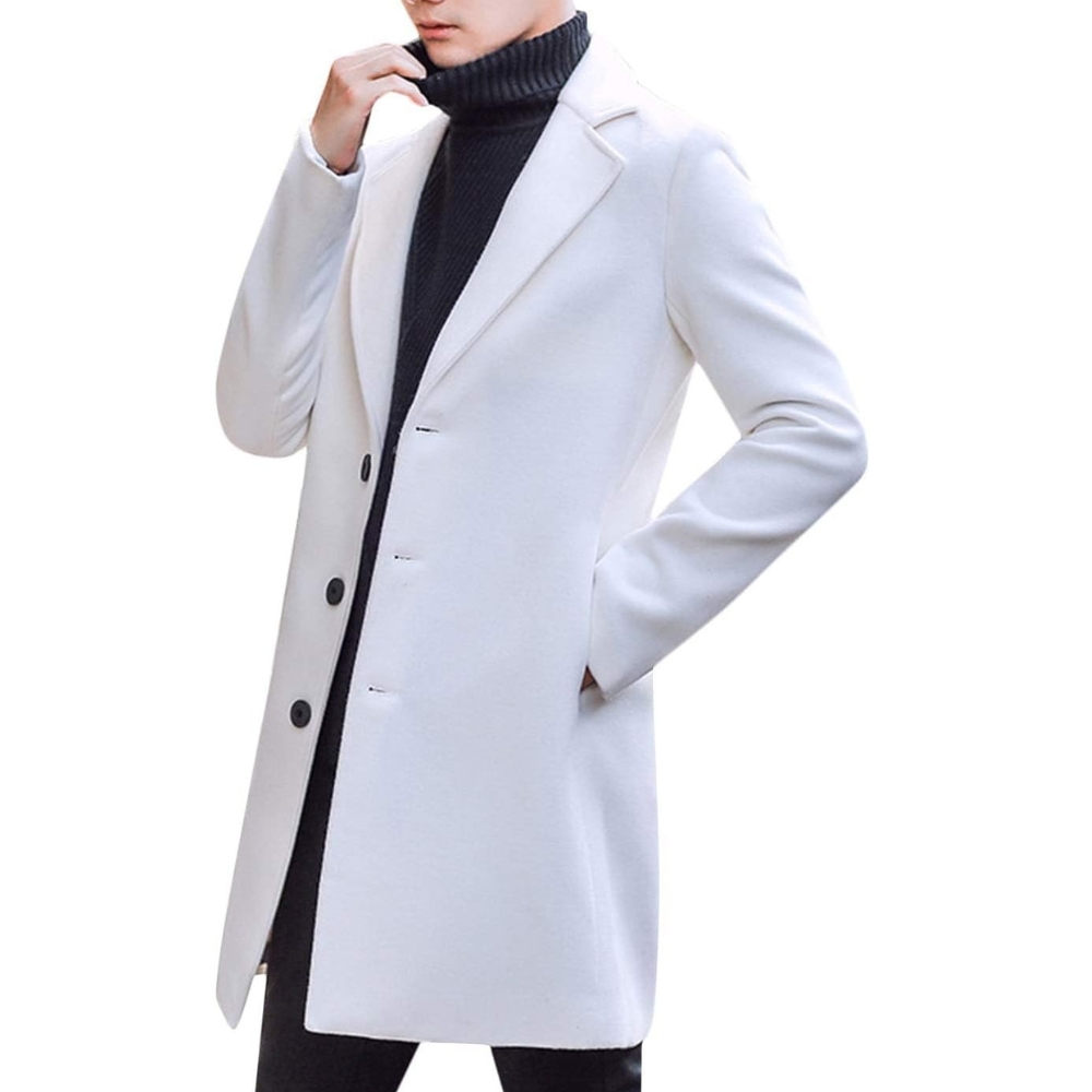 Men's Wool Blend Pea Coat Notched Collar Single Breasted Overcoat Warm Winter Trench Coat