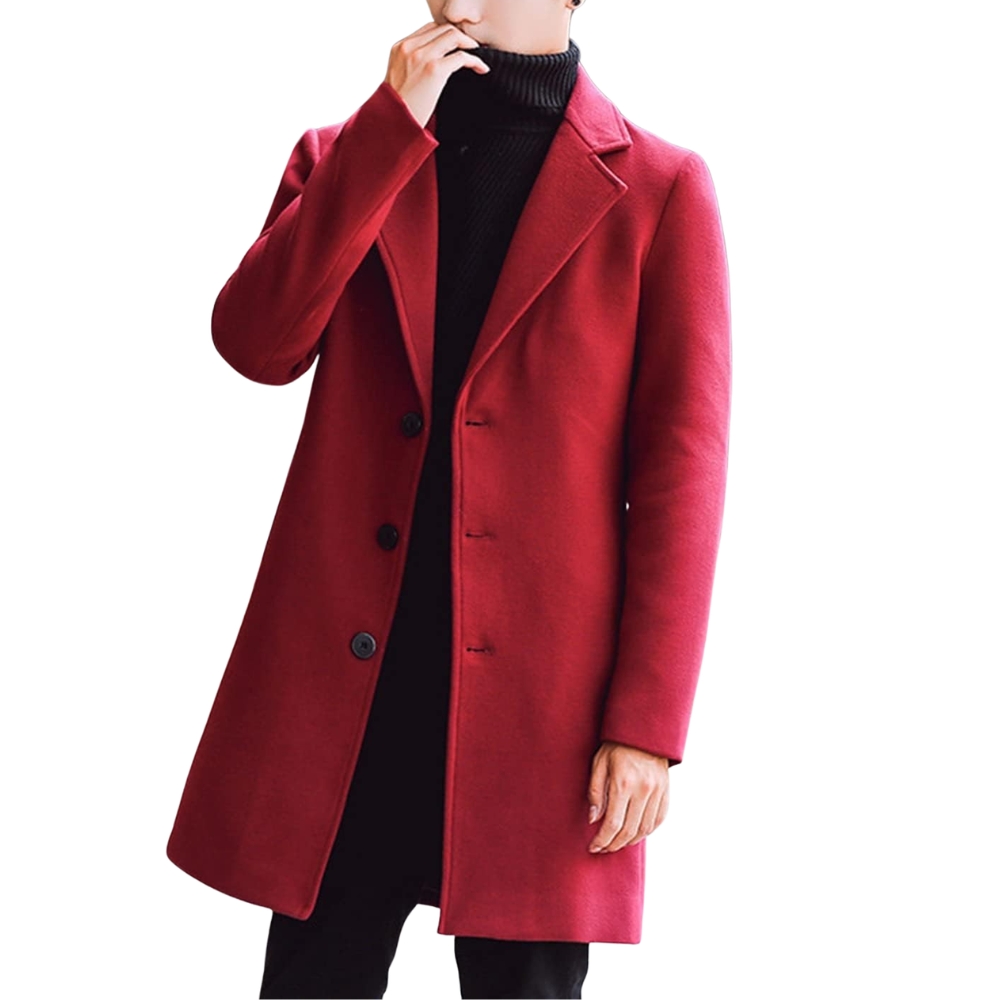 Men's Wool Blend Pea Coat Notched Collar Single Breasted Overcoat Warm Winter Trench Coat