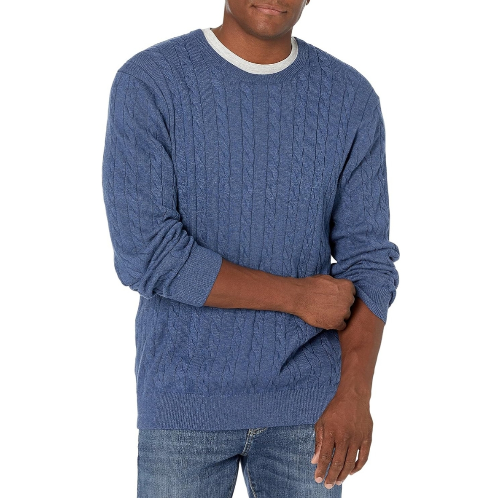 Men's Crewneck Cable Cotton Sweater