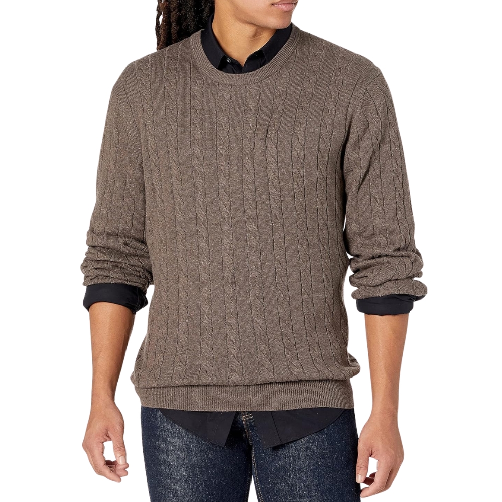 Men's Crewneck Cable Cotton Sweater