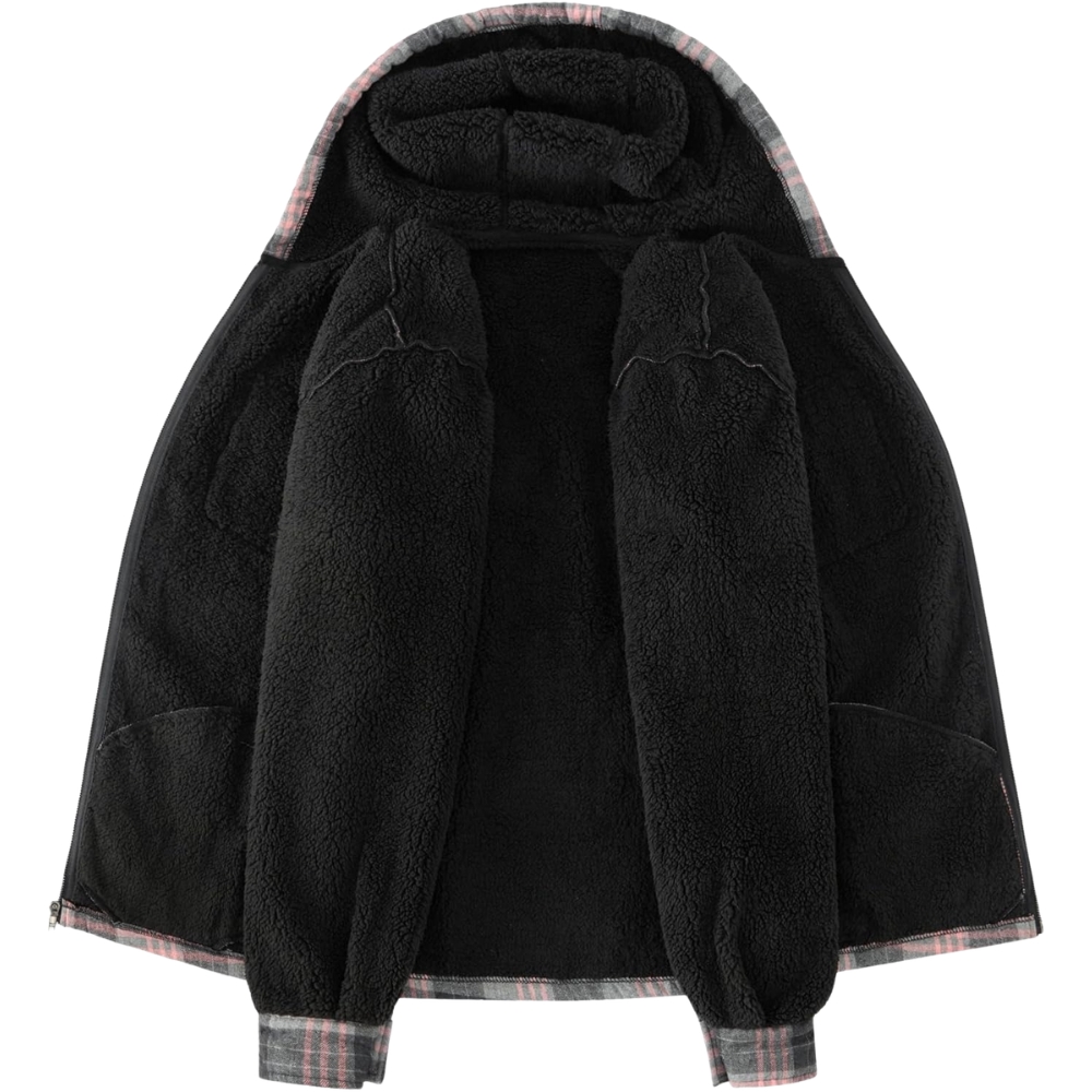 Men's Flannel Plaid Hooded Jackets Sherpa Fleece Lined Hoodies Fashion Warm Coat